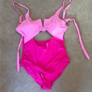 Two-Tone Pink One-Piece Swimsuit
